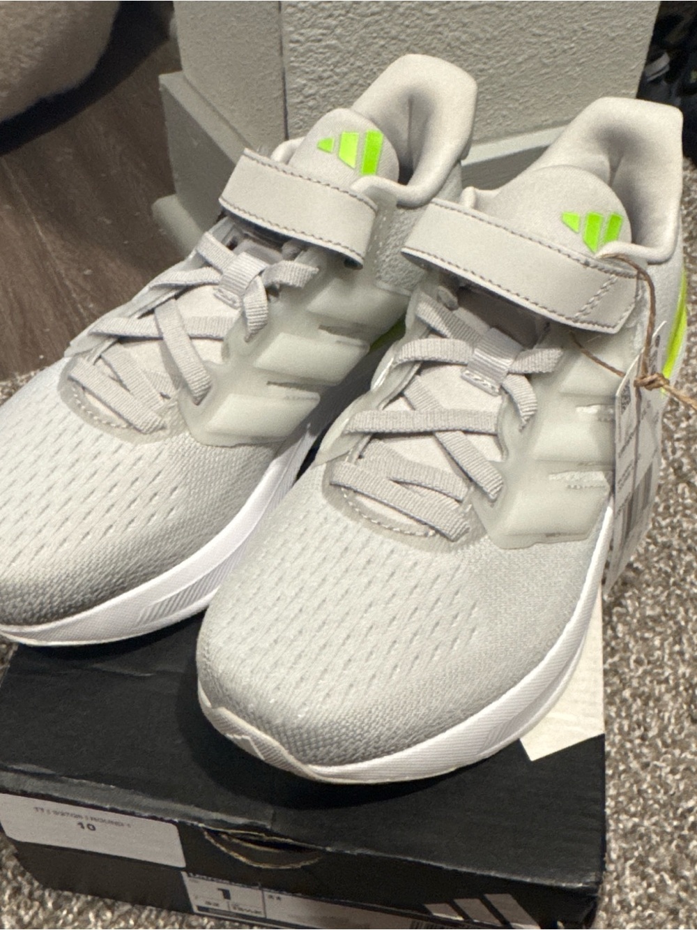 adidas Kids Light Gray Sneakers with Neon Green Accents